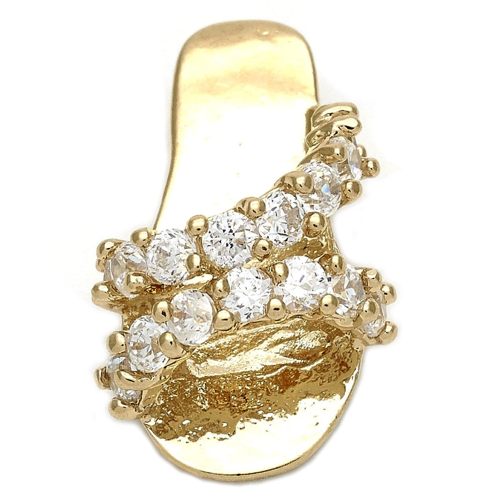 Oro Laminado Fancy Pendant, Gold Filled Style Shoes Design, with White Cubic Zirconia, Polished, Golden Finish