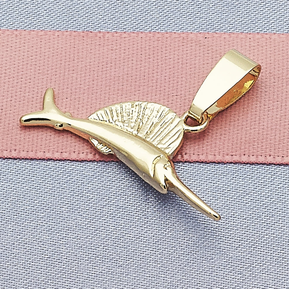Oro Laminado Fancy Pendant, Gold Filled Style Fish Design, Diamond Cutting Finish, Golden Finish