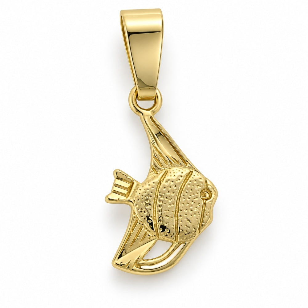 Oro Laminado Fancy Pendant, Gold Filled Style Fish Design, Diamond Cutting Finish, Golden Finish