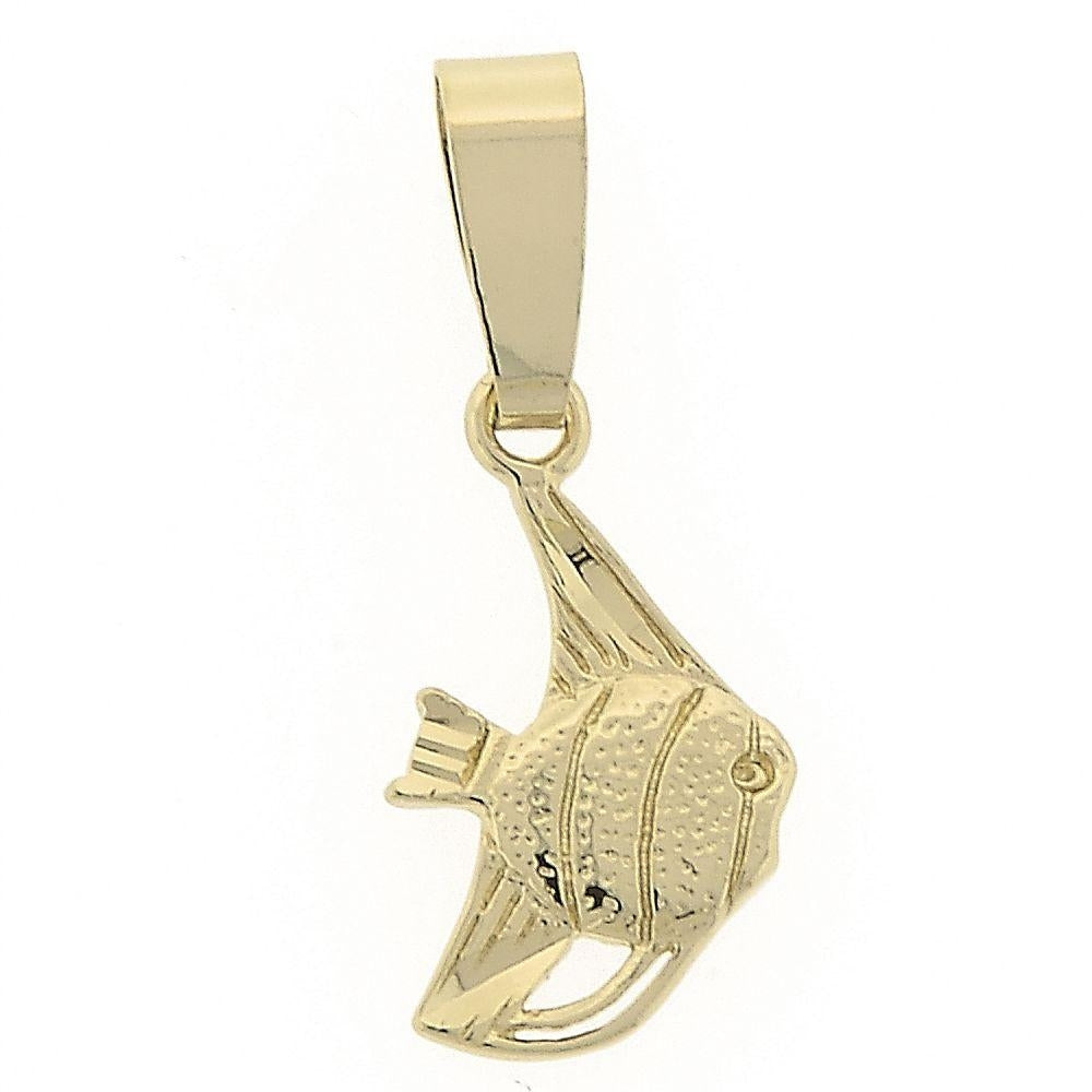 Oro Laminado Fancy Pendant, Gold Filled Style Fish Design, Diamond Cutting Finish, Golden Finish