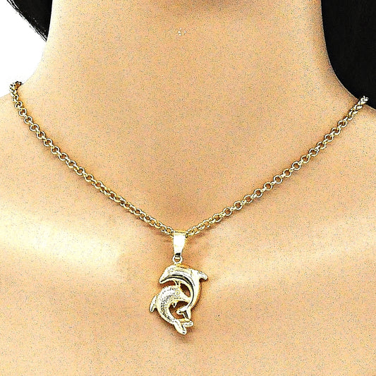 Oro Laminado Fancy Pendant, Gold Filled Style Dolphin Design, Polished, Golden Finish
