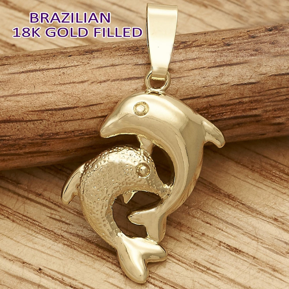 Oro Laminado Fancy Pendant, Gold Filled Style Dolphin Design, Polished, Golden Finish