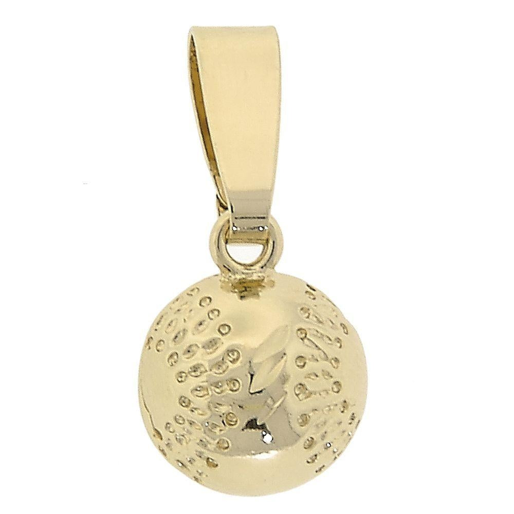 Oro Laminado Fancy Pendant, Gold Filled Style Ball Design, Diamond Cutting Finish, Golden Finish