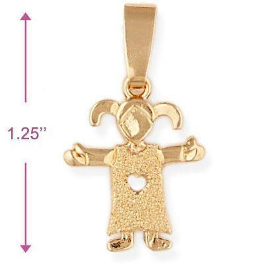 Oro Laminado Fancy Pendant, Gold Filled Style Little Girl and Heart Design, Matte Finish, Golden Finish