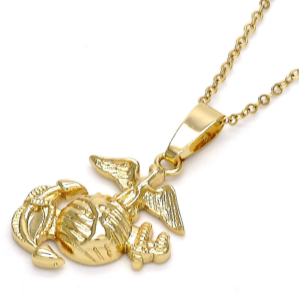 Oro Laminado Fancy Pendant, Gold Filled Style Anchor Design, Diamond Cutting Finish, Golden Finish
