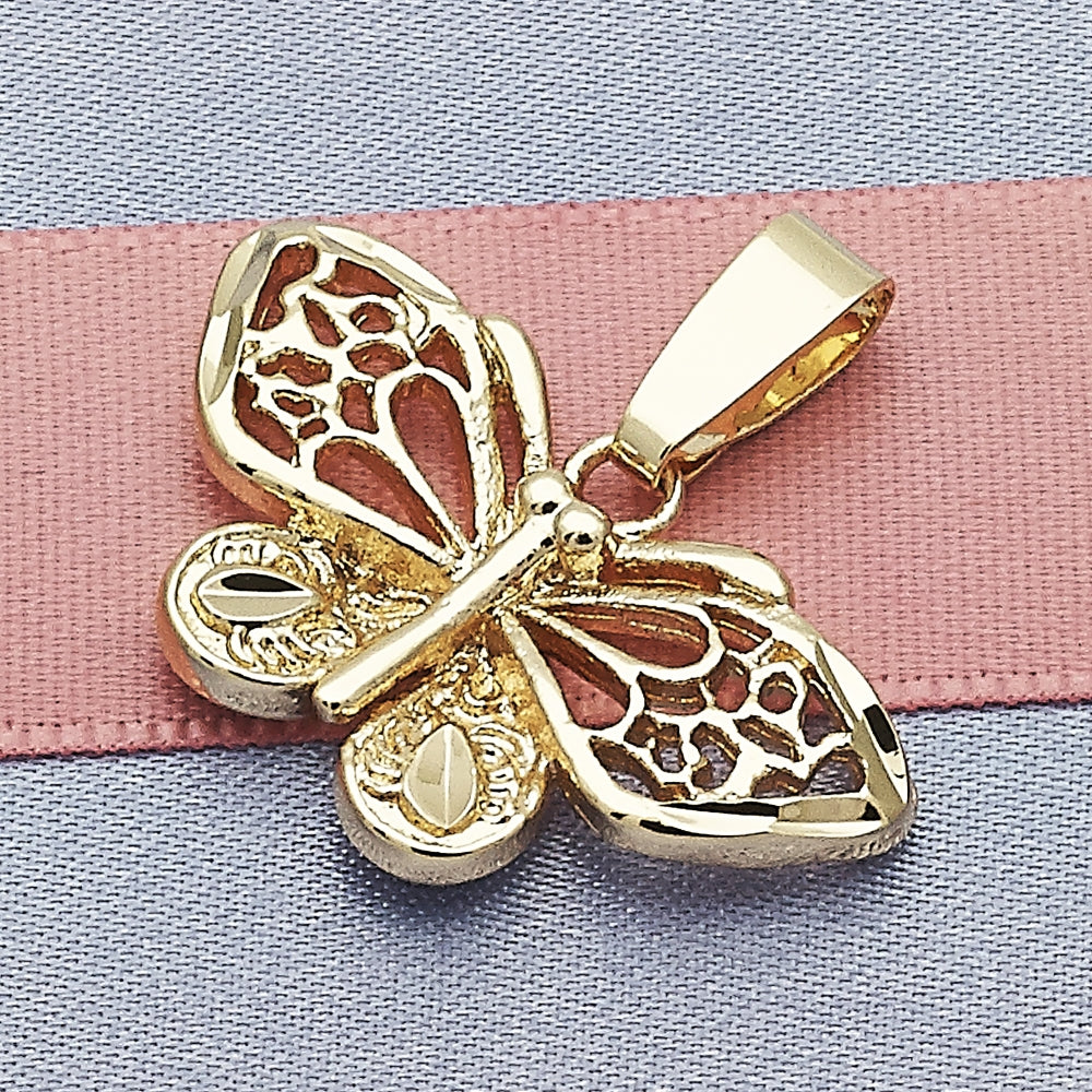 Oro Laminado Fancy Pendant, Gold Filled Style Butterfly Design, Polished, Golden Finish