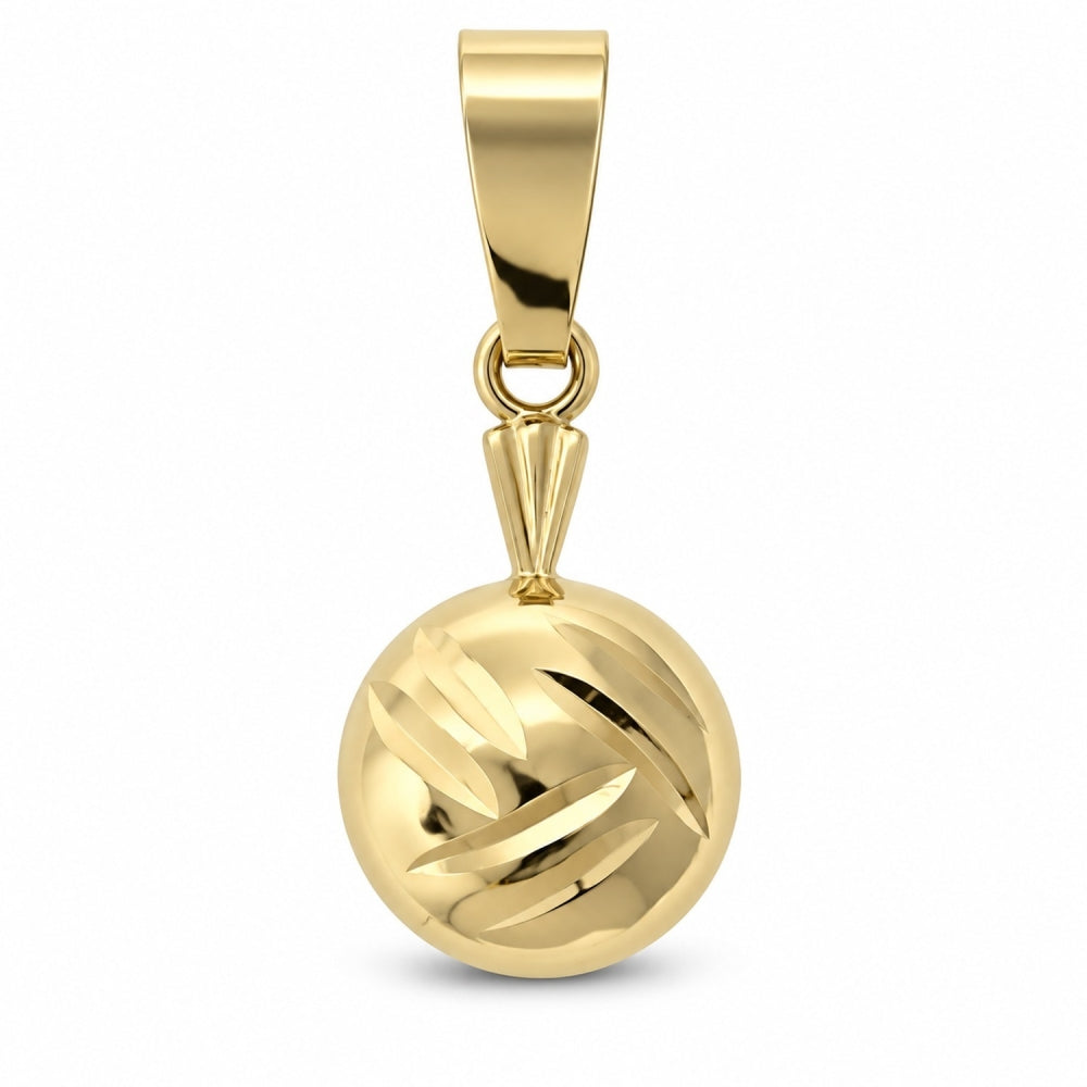 Oro Laminado Fancy Pendant, Gold Filled Style Ball Design, Diamond Cutting Finish, Golden Finish