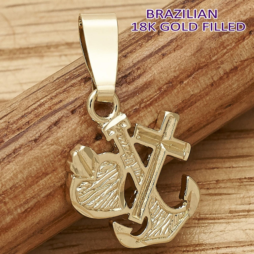 Oro Laminado Religious Pendant, Gold Filled Style Cross Design, Diamond Cutting Finish, Golden Finish