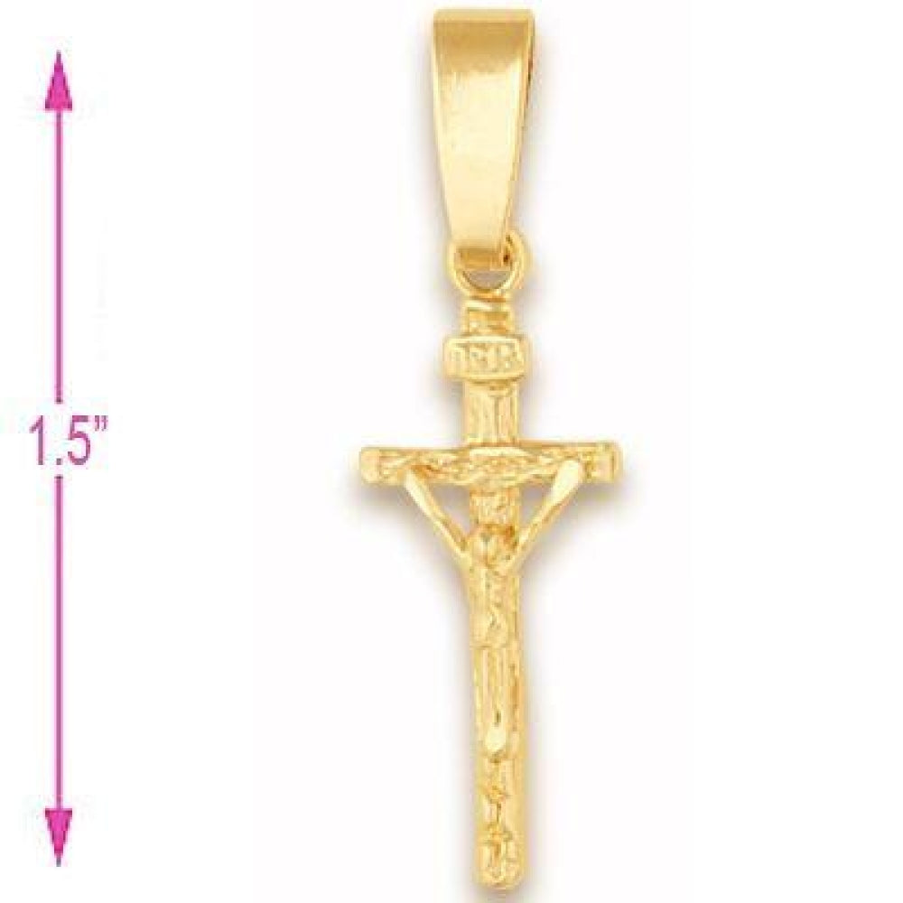Oro Laminado Religious Pendant, Gold Filled Style Crucifix Design, Diamond Cutting Finish, Golden Finish