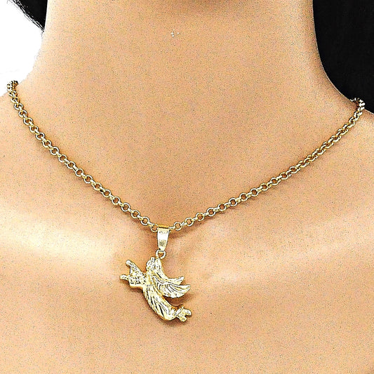 Oro Laminado Religious Pendant, Gold Filled Style Angel Design, Polished, Golden Finish