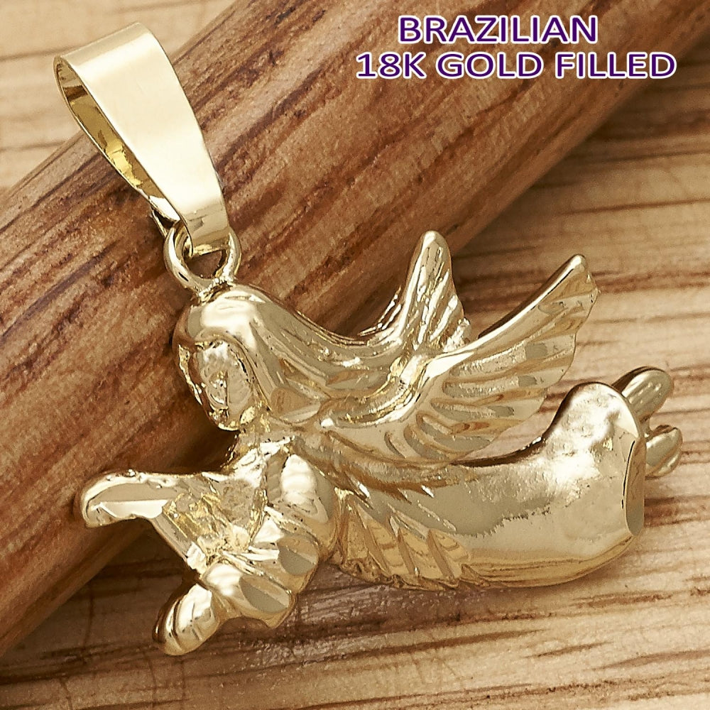 Oro Laminado Religious Pendant, Gold Filled Style Angel Design, Polished, Golden Finish