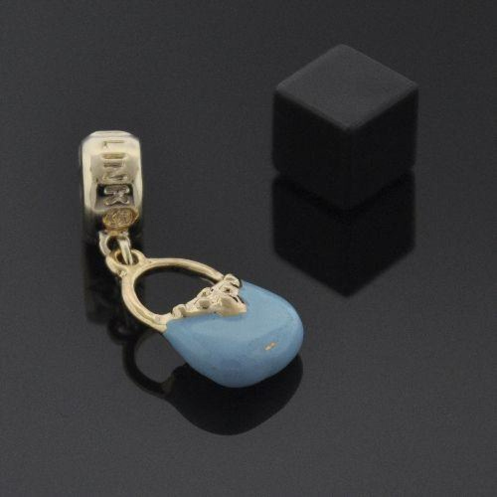Oro Laminado Love Link Pendant, Gold Filled Style Purse Design, Blue Enamel Finish, Golden Finish