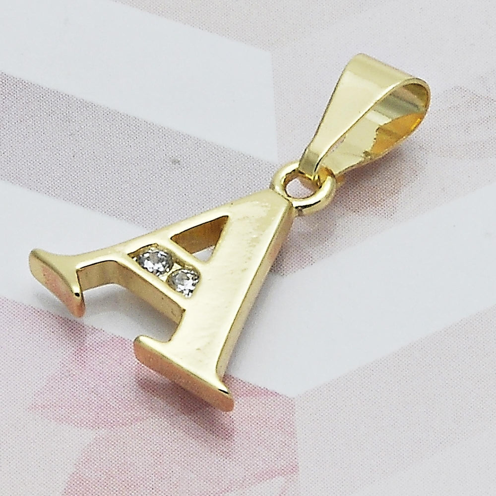 Oro Laminado Fancy Pendant, Gold Filled Style Initials Design, with White Cubic Zirconia, Polished, Golden Finish