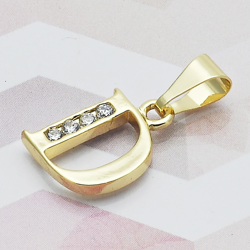 Oro Laminado Fancy Pendant, Gold Filled Style Initials Design, with White Cubic Zirconia, Polished, Golden Finish