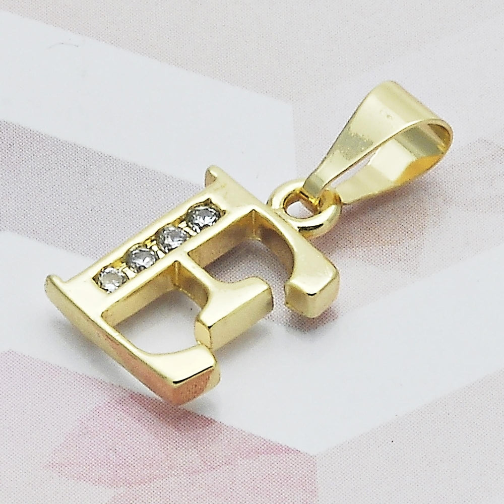 Oro Laminado Fancy Pendant, Gold Filled Style Initials Design, with White Cubic Zirconia, Polished, Golden Finish