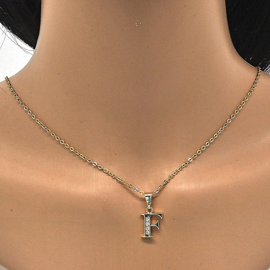 Oro Laminado Fancy Pendant, Gold Filled Style Initials Design, with White Cubic Zirconia, Polished, Golden Finish