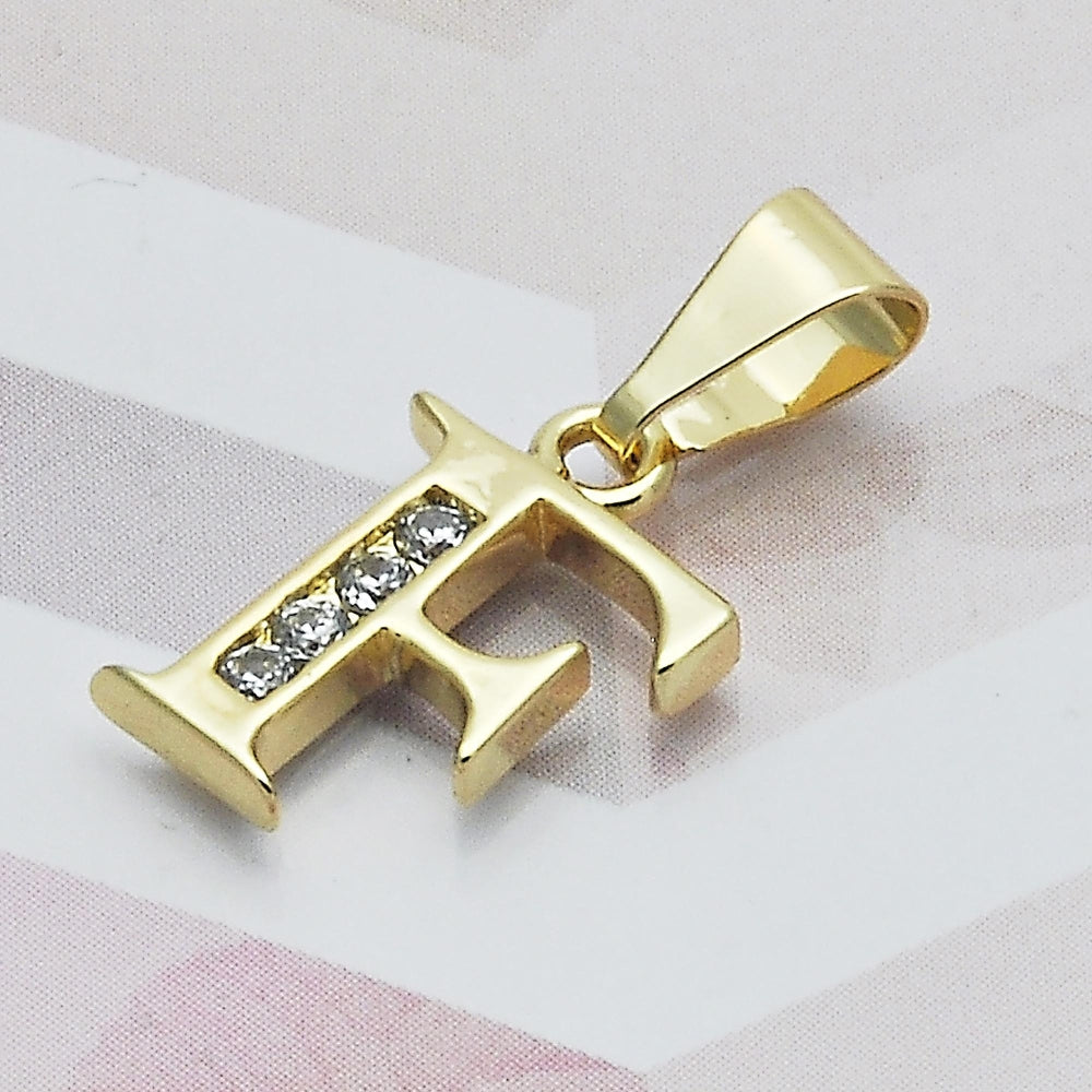 Oro Laminado Fancy Pendant, Gold Filled Style Initials Design, with White Cubic Zirconia, Polished, Golden Finish
