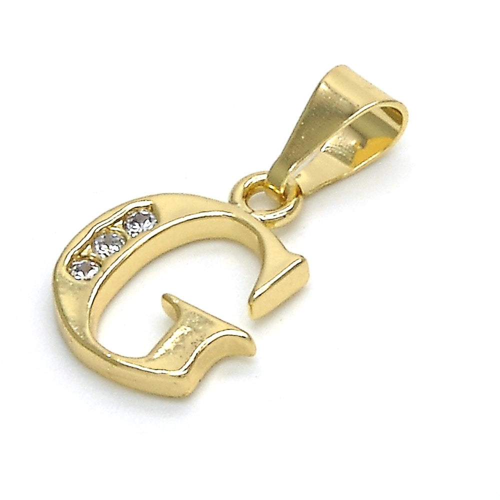 Oro Laminado Fancy Pendant, Gold Filled Style Initials Design, with White Cubic Zirconia, Polished, Golden Finish