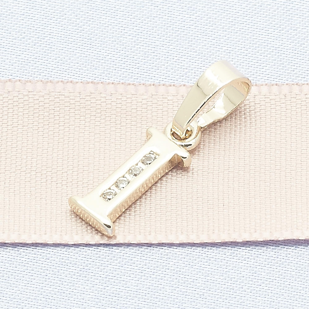Oro Laminado Fancy Pendant, Gold Filled Style Initials Design, with White Cubic Zirconia, Polished, Golden Finish