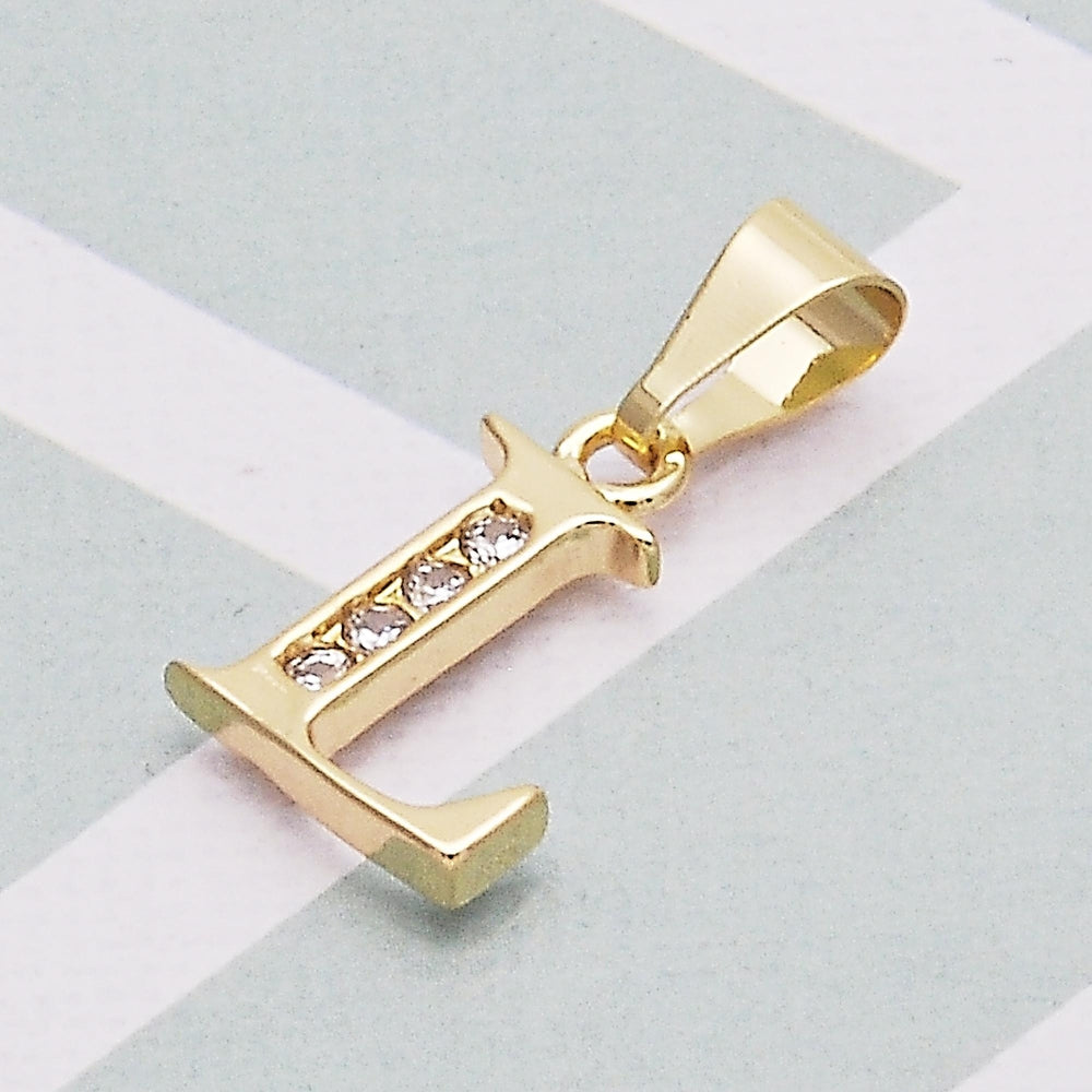 Oro Laminado Fancy Pendant, Gold Filled Style Initials Design, with White Cubic Zirconia, Polished, Golden Finish