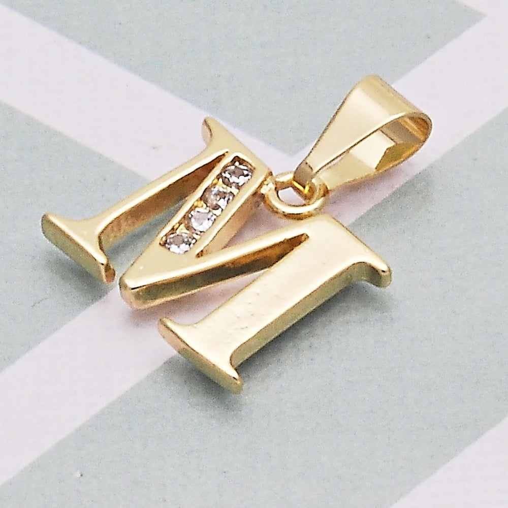 Oro Laminado Fancy Pendant, Gold Filled Style Initials Design, with White Cubic Zirconia, Polished, Golden Finish
