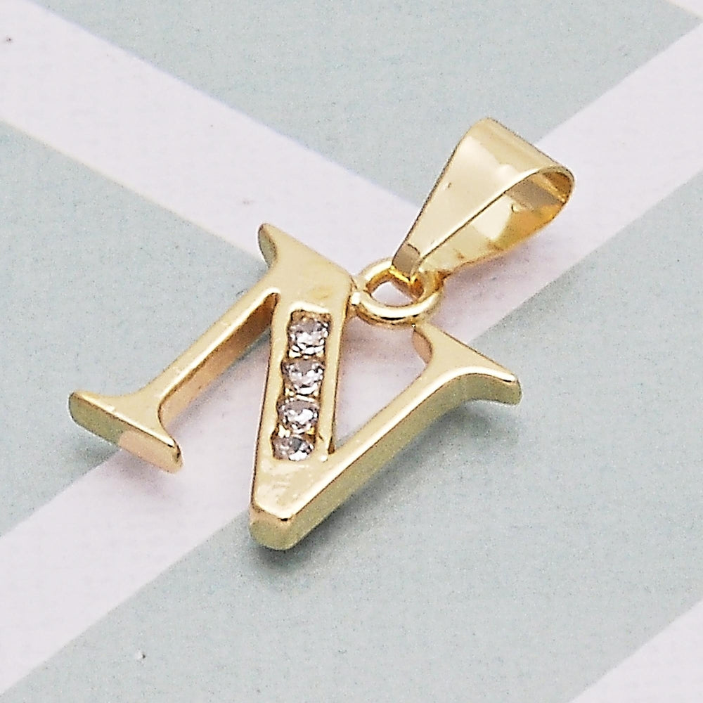 Oro Laminado Fancy Pendant, Gold Filled Style Initials Design, with White Cubic Zirconia, Polished, Golden Finish