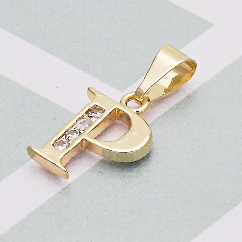 Oro Laminado Fancy Pendant, Gold Filled Style Initials Design, with White Cubic Zirconia, Polished, Golden Finish