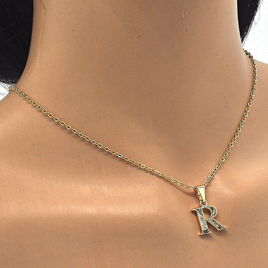 Oro Laminado Fancy Pendant, Gold Filled Style Initials Design, with White Cubic Zirconia, Polished, Golden Finish