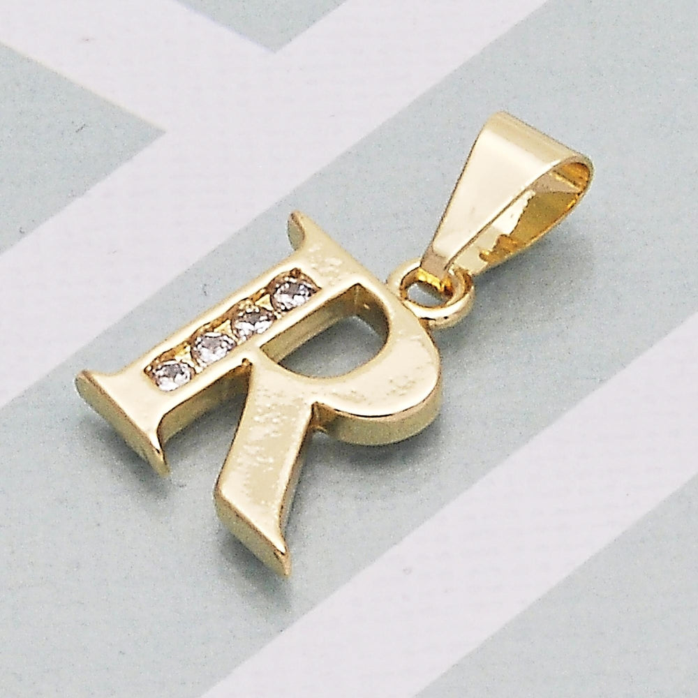 Oro Laminado Fancy Pendant, Gold Filled Style Initials Design, with White Cubic Zirconia, Polished, Golden Finish