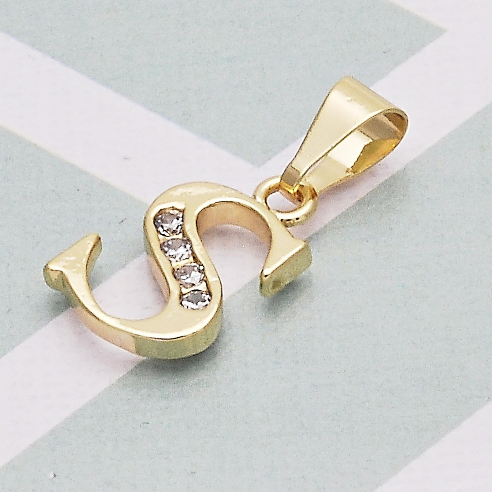 Oro Laminado Fancy Pendant, Gold Filled Style Initials Design, with White Cubic Zirconia, Polished, Golden Finish