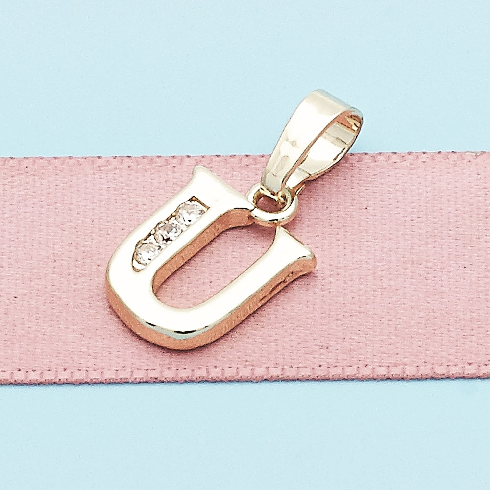 Oro Laminado Fancy Pendant, Gold Filled Style Initials Design, with White Cubic Zirconia, Polished, Golden Finish