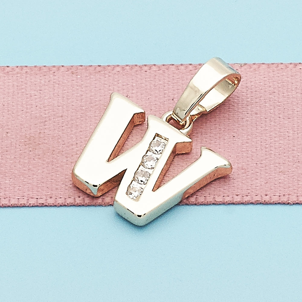 Oro Laminado Fancy Pendant, Gold Filled Style Initials Design, with Crystal Crystal, Polished, Golden Finish