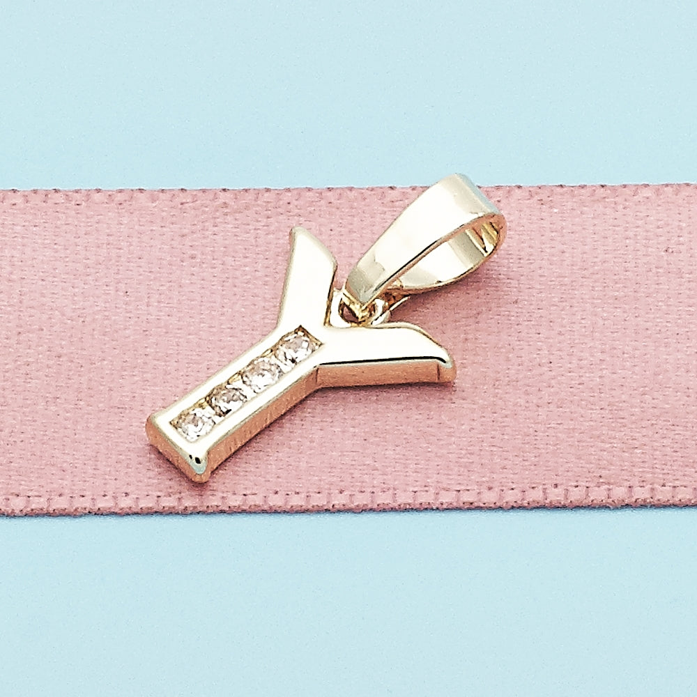 Oro Laminado Fancy Pendant, Gold Filled Style Initials Design, with White Crystal, Polished, Golden Finish