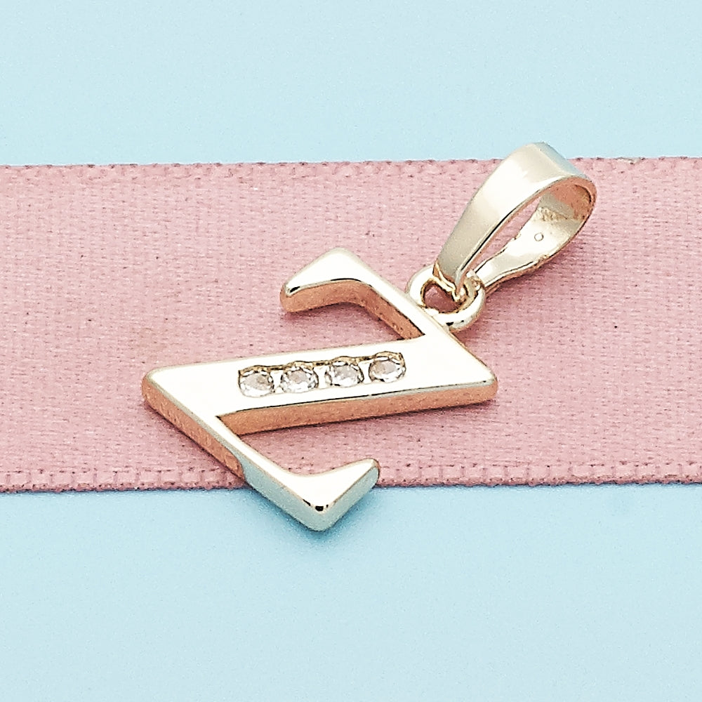 Oro Laminado Fancy Pendant, Gold Filled Style Initials Design, with White Crystal, Polished, Golden Finish