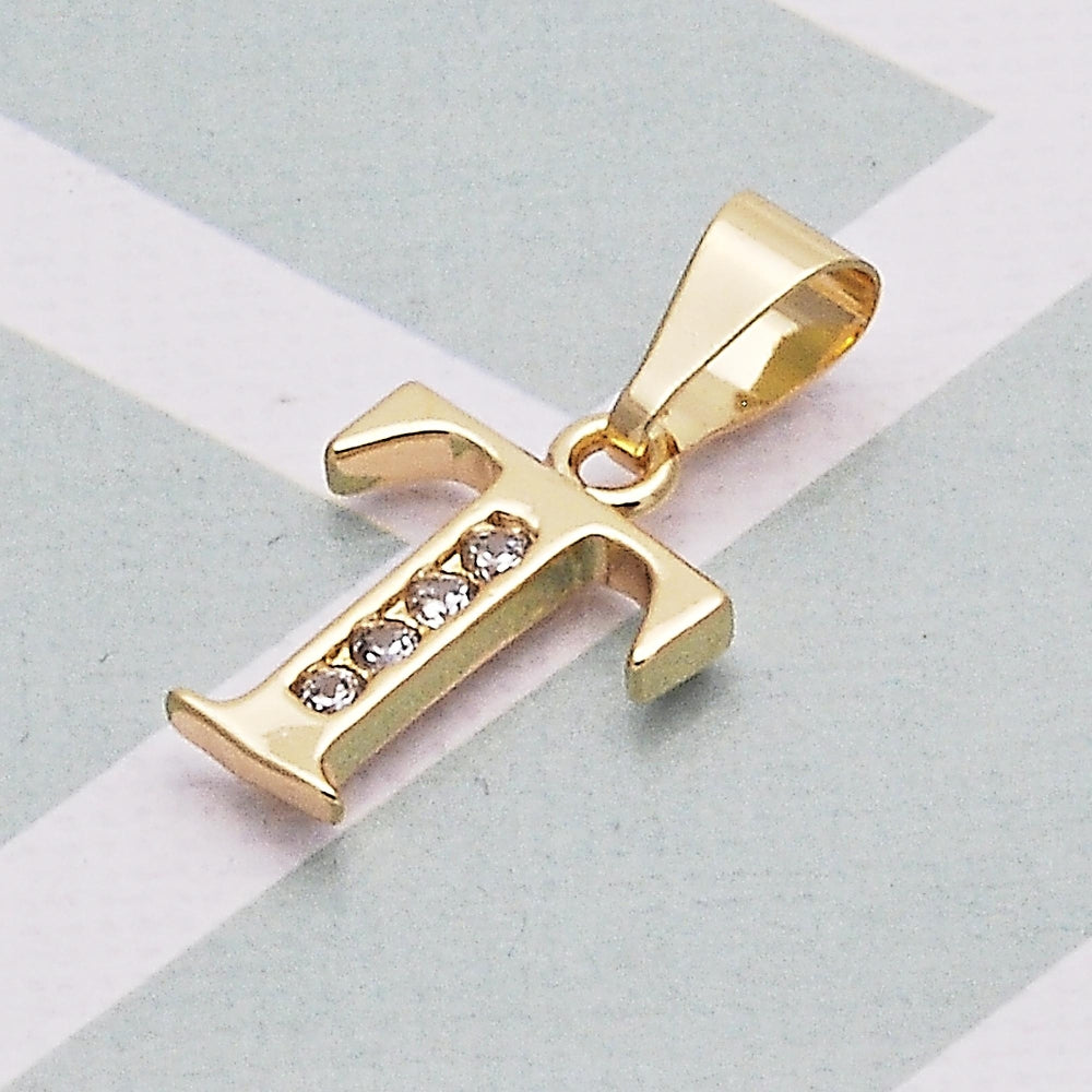 Oro Laminado Fancy Pendant, Gold Filled Style Initials Design, with White Cubic Zirconia, Polished, Golden Finish