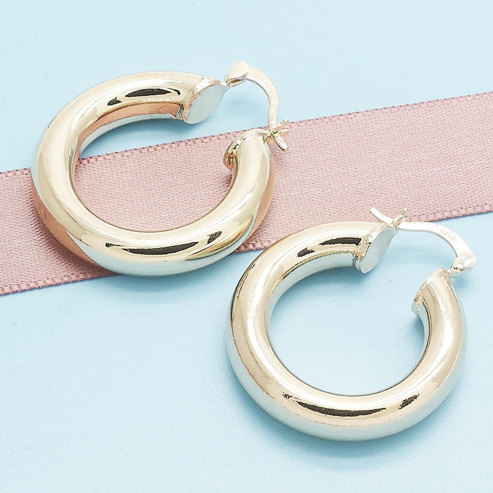 Oro Laminado Medium Hoop, Gold Filled Style Hollow Design, Polished, Golden Finish
