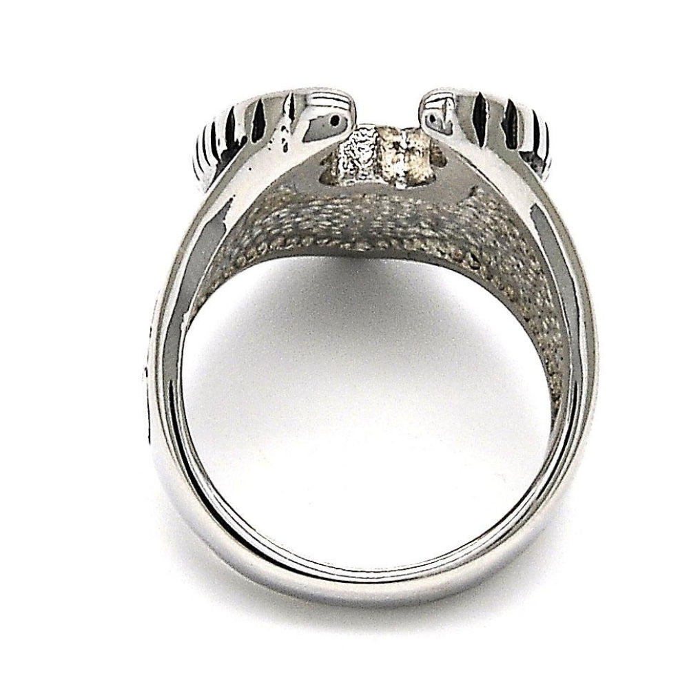 Stainless Steel Mens Ring, Eagle Design, Black Enamel Finish, Steel Finish