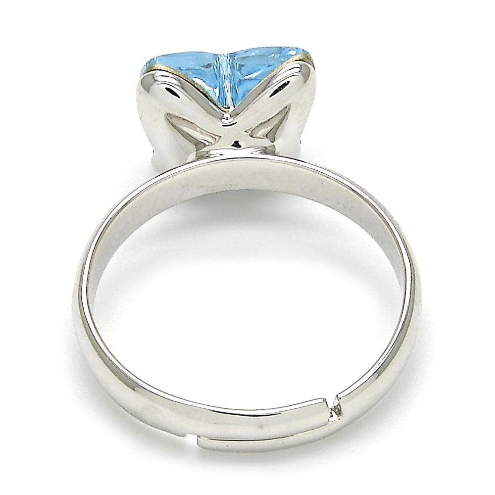 Rhodium Gold Filled Multi Stone Ring, Butterfly Design, with Aquamarine Swarovski Crystals, Polished, Rhodium Finish