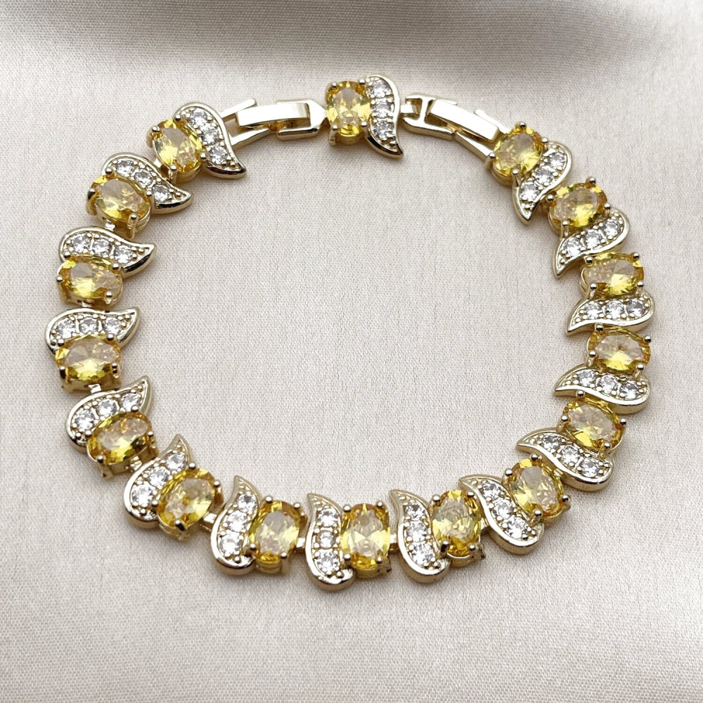 Oro Laminado Tennis Bracelet, Gold Filled Style with Golden and White Cubic Zirconia, Polished, Golden Finish
