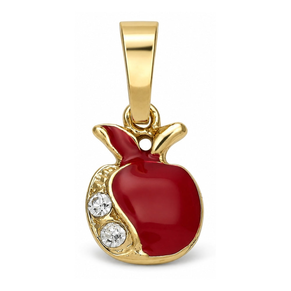 Oro Laminado Fancy Pendant, Gold Filled Style Apple Design, with White Crystal, Red Enamel Finish, Golden Finish