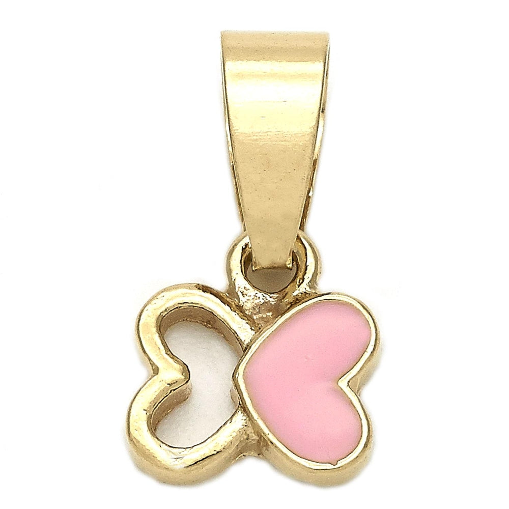 Oro Laminado Fancy Pendant, Gold Filled Style Butterfly Design, Pink Enamel Finish, Golden Finish