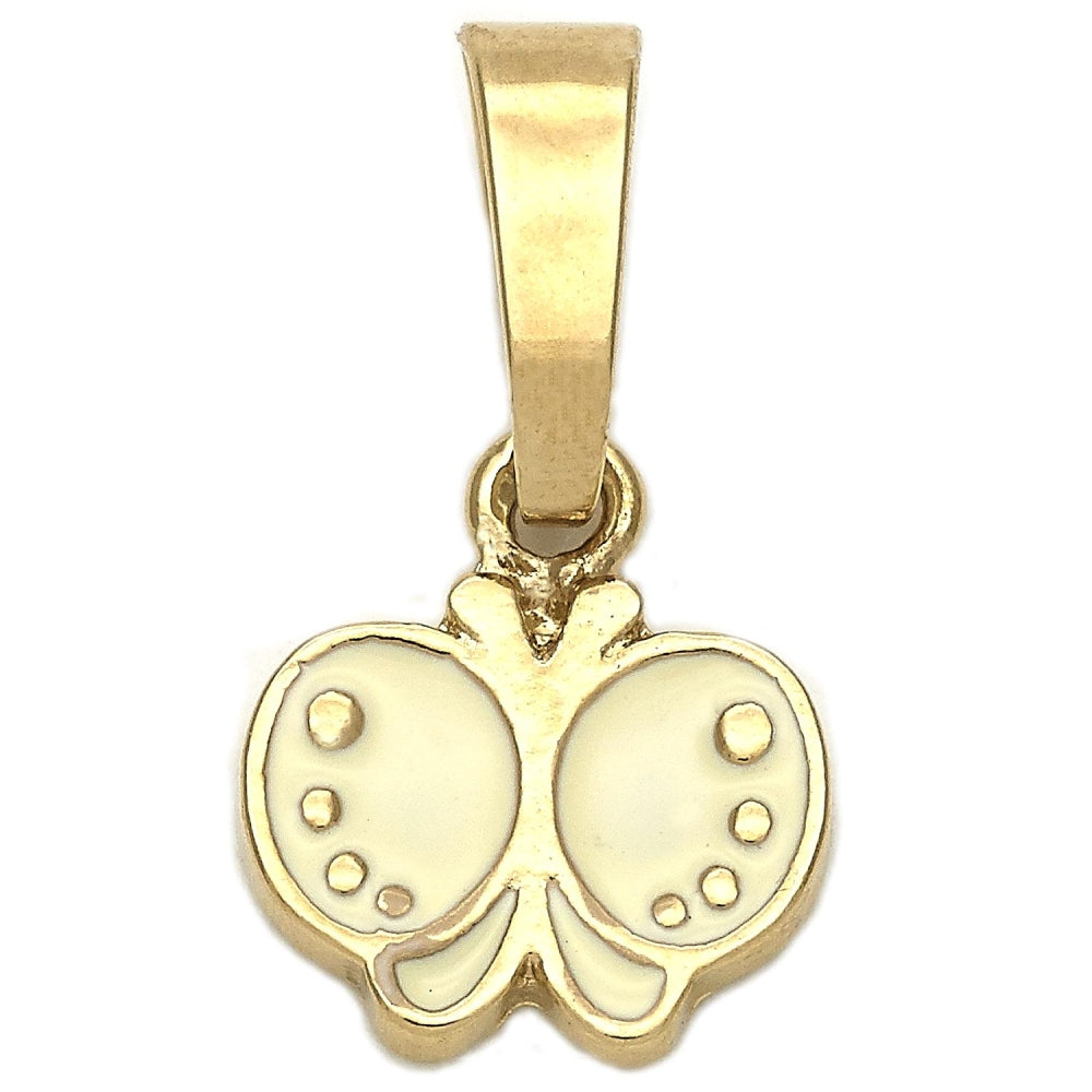 Oro Laminado Fancy Pendant, Gold Filled Style Butterfly Design, White Enamel Finish, Golden Finish