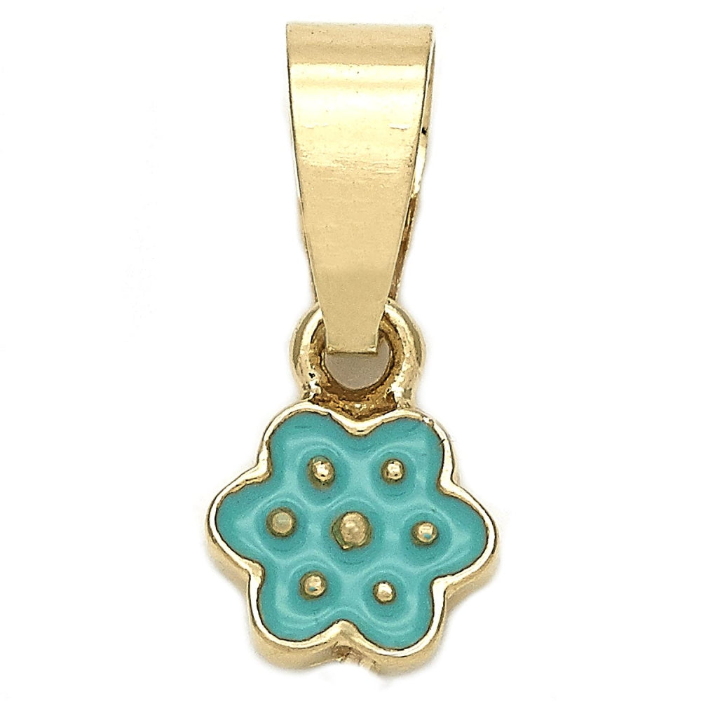Oro Laminado Fancy Pendant, Gold Filled Style Flower Design, Blue Enamel Finish, Golden Finish