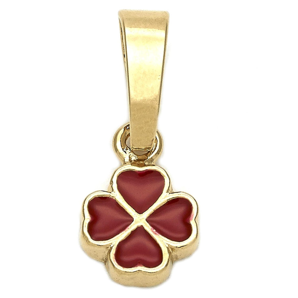 Oro Laminado Fancy Pendant, Gold Filled Style Flower Design, Red Enamel Finish, Golden Finish
