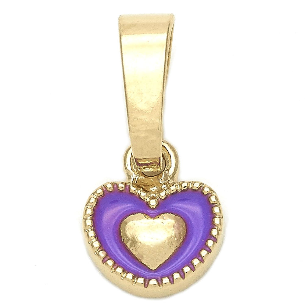 Oro Laminado Fancy Pendant, Gold Filled Style Heart Design, Purple Enamel Finish, Golden Finish