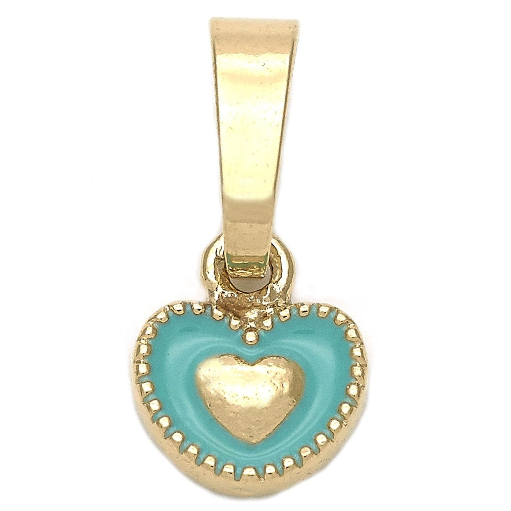 Oro Laminado Fancy Pendant, Gold Filled Style Heart Design, Acqua Enamel Finish, Golden Finish