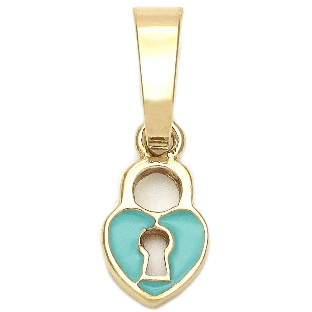 Oro Laminado Fancy Pendant, Gold Filled Style Heart Design, Acqua Enamel Finish, Golden Finish