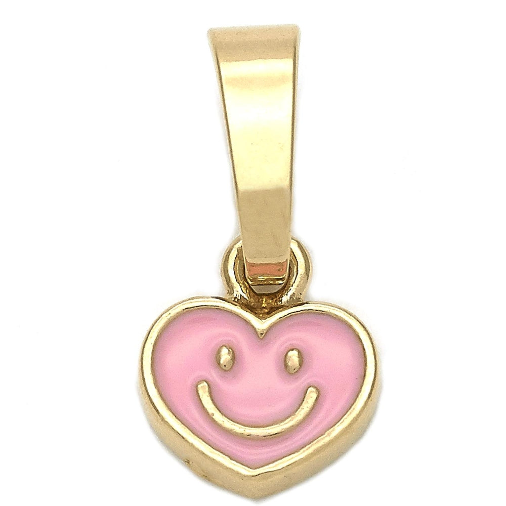 Oro Laminado Fancy Pendant, Gold Filled Style Heart Design, Pink Enamel Finish, Golden Finish