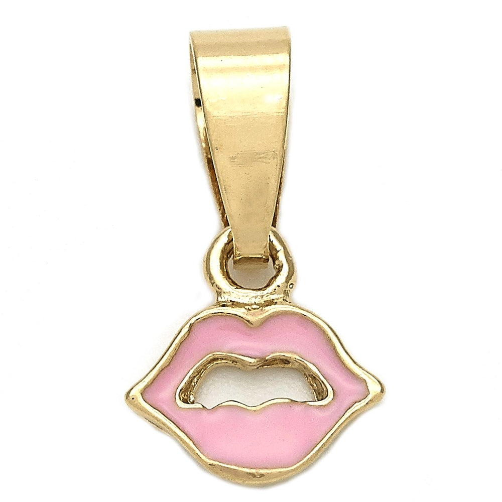 Oro Laminado Fancy Pendant, Gold Filled Style Heart Design, Pink Enamel Finish, Golden Finish