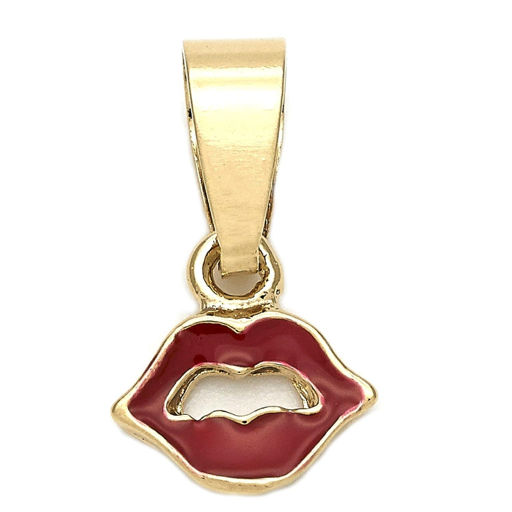 Oro Laminado Fancy Pendant, Gold Filled Style Heart Design, Red Enamel Finish, Golden Finish